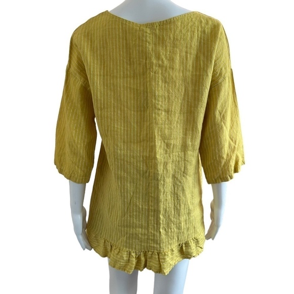 NEW Lungo L'Arno PURO LINO Linen Women's Size Medium Mustard Striped Tunic Top - Picture 4 of 16